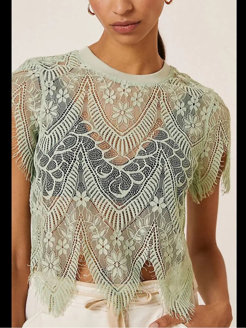 Bishop + Young Mint Lace Crop Top from Anthropologie